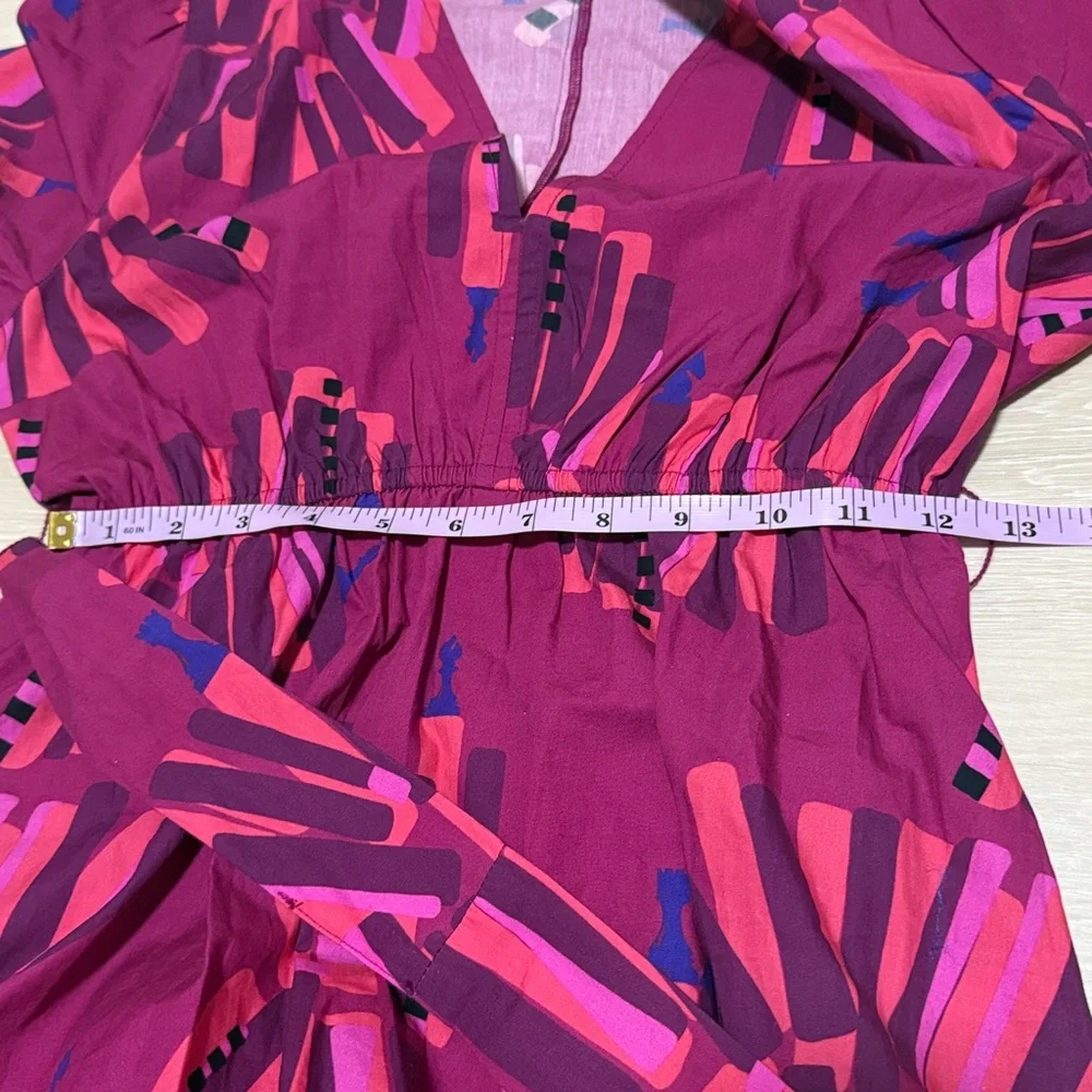 CELINA MOON Pink and Purple Patterned Long Sleeve Midi Dress NEW - Picture 8 of 9